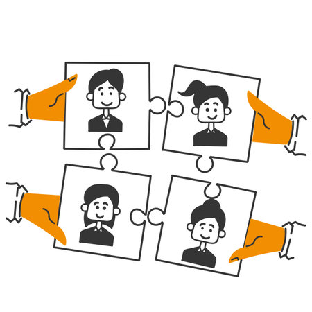 hand drawn doodle People connecting like puzzle symbol for teamworkのイラスト素材