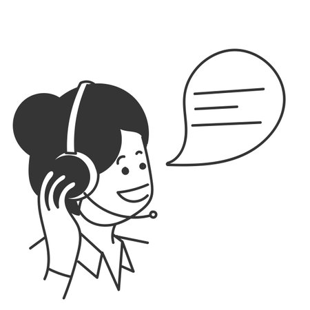 hand drawn doodle woman Call center and online customer support illustrationのイラスト素材