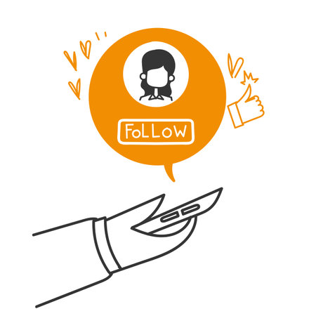 hand drawn doodle follow on Social media platform illustrationのイラスト素材