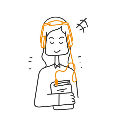 hand drawn doodle book and headphone symbol for audio book listening illustrationのイラスト素材