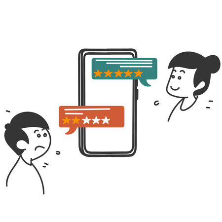 hand drawn doodle People Characters Giving Feedback on mobile phone illustrationのイラスト素材
