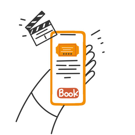 hand drawn doodle online cinema ticket booking on mobile phoneのイラスト素材