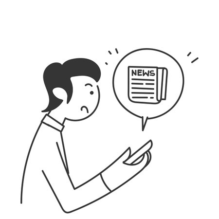hand drawn doodle reading news on mobile phone illustration vectorのイラスト素材