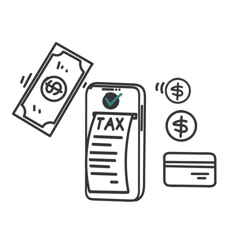 hand drawn doodle tax Card payment approved on mobile illustration vectorのイラスト素材