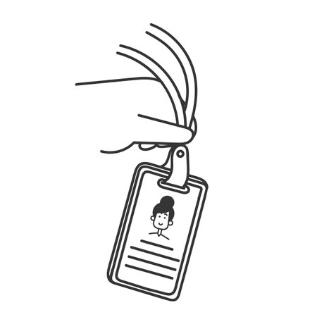 hand drawn doodle person holding employee card id illustration vectorのイラスト素材