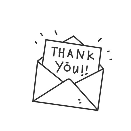 hand drawn doodle person opening thank you letter mail illustration vectorのイラスト素材