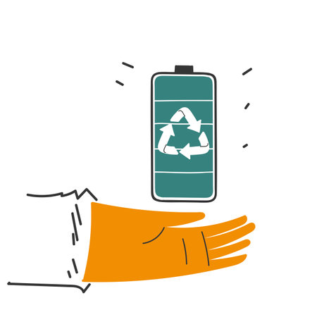 hand drawn doodle Sustainability battery illustration vector isolatedのイラスト素材