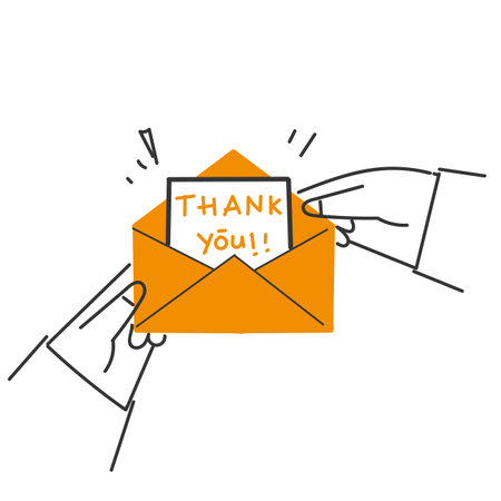 hand drawn doodle person opening thank you letter mail illustration vectorのイラスト素材
