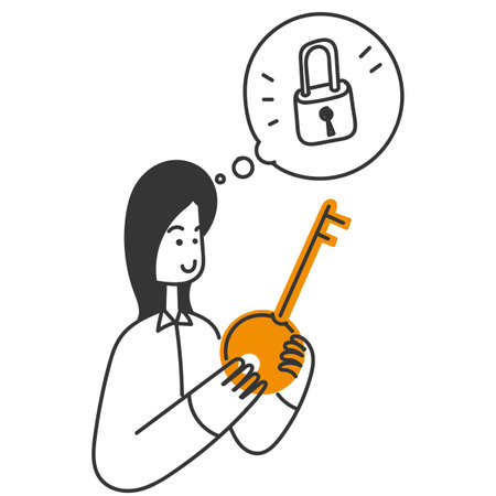 hand drawn doodle person insert the key into the padlock illustrationのイラスト素材