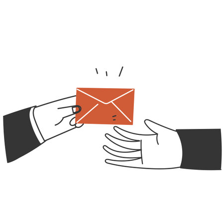 hand drawn doodle person give letter to anotherのイラスト素材