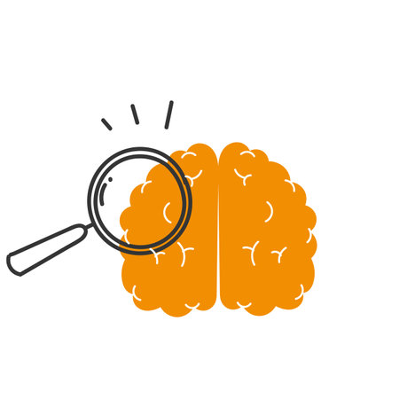 hand drawn doodle holding magnifier for human brain diagnostic illustrationのイラスト素材