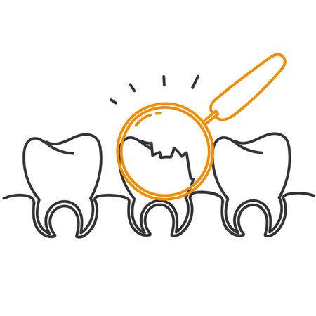 hand drawn doodle cavity tooth with magnifying glass illustrationのイラスト素材
