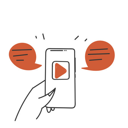 hand drawn doodle social media with live streaming on gadget illustration vectorのイラスト素材