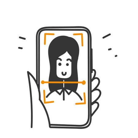 hand drawn doodle Face recognition scans the application face illustrationのイラスト素材