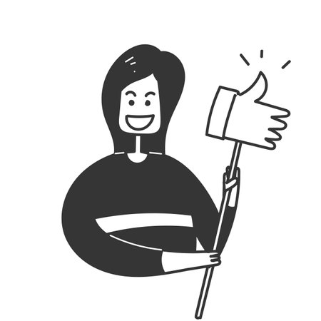 hand drawn doodle smiling person with thumb up gesture illustrationのイラスト素材