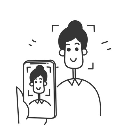 hand drawn doodle Face recognition scans the application face illustrationのイラスト素材