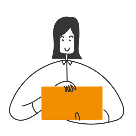 hand drawn doodle girl holding board illustration vectorのイラスト素材