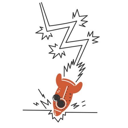 hand drawn doodle the launched rocket failed and hit the groundのイラスト素材