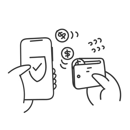 hand drawn doodle secure mobile payment illustration vectorのイラスト素材