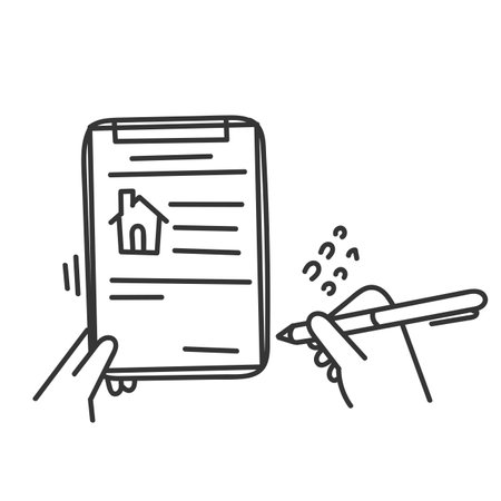 hand drawn doodle house buy or rent agreement document iconのイラスト素材