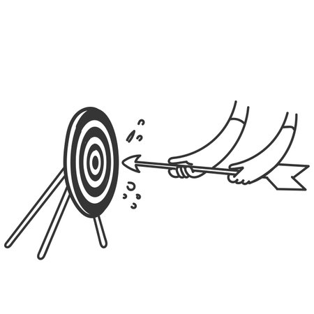 hand drawn doodle person put arrow on dartboard illustration vectorのイラスト素材