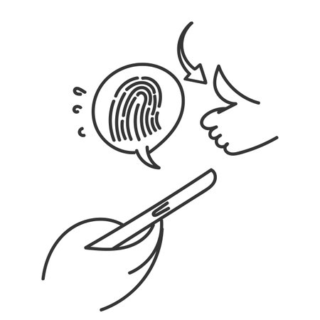 hand drawn doodle phone with thumb fingerprint technology illustrationのイラスト素材