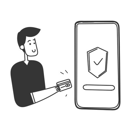 hand drawn doodle secure mobile payment illustration vectorのイラスト素材