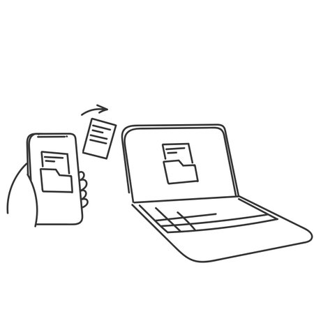 hand drawn doodle Send folder files between devices iconのイラスト素材