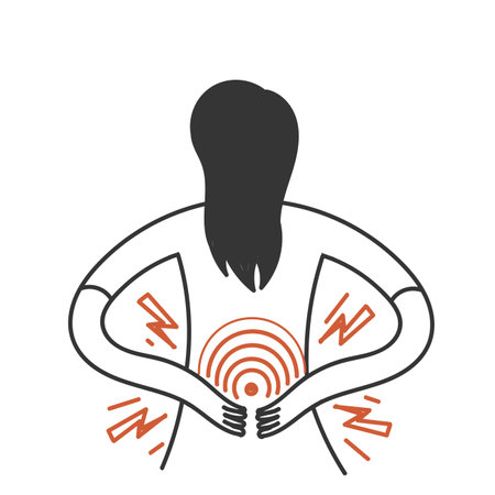 hand drawn doodle person with back pain illustrationのイラスト素材