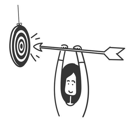 hand drawn doodle person put arrow on dartboard illustration vectorのイラスト素材