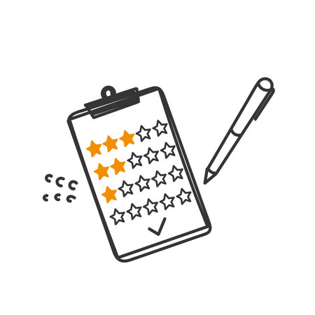 hand drawn doodle writing feedback on clipboard with rating stars illustrationのイラスト素材