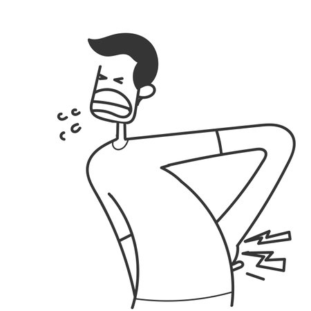 hand drawn doodle person with back pain illustrationのイラスト素材