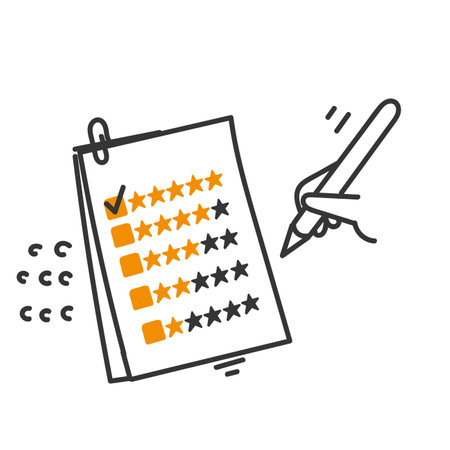 hand drawn doodle writing feedback on clipboard with rating stars illustrationのイラスト素材