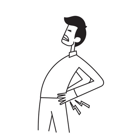 hand drawn doodle person with back pain illustrationのイラスト素材