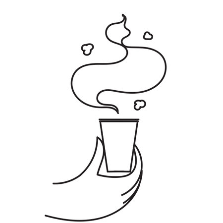 hand drawn doodle hand holding cup with hot drink illustrationのイラスト素材