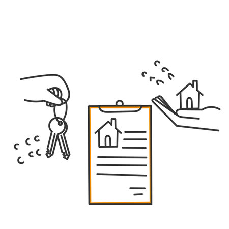 hand drawn doodle house buy or rent agreement document iconのイラスト素材