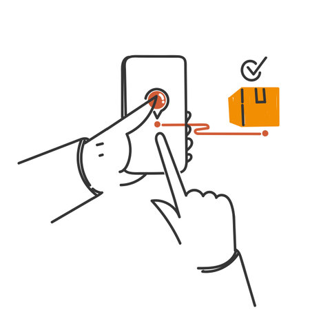 hand drawn doodle online package delivery on mobile illustrationのイラスト素材