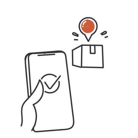 hand drawn doodle online package delivery on mobile illustrationのイラスト素材