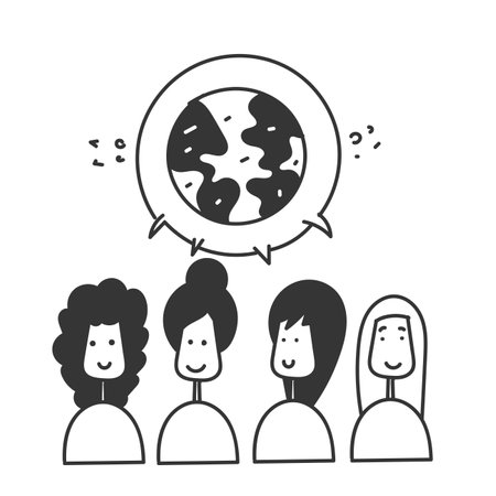 hand drawn doodle diversity person and globe iconのイラスト素材