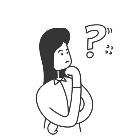 hand drawn doodle person doubts with question mark symbol illustration vectorのイラスト素材