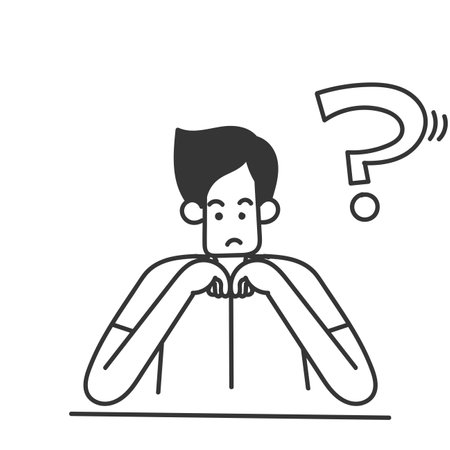 hand drawn doodle person doubts with question mark symbol illustration vectorのイラスト素材