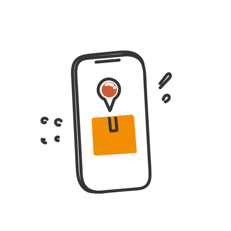 hand drawn doodle online package delivery on mobile illustrationのイラスト素材