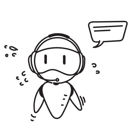 hand drawn doodle robot with headset illustration vectorのイラスト素材