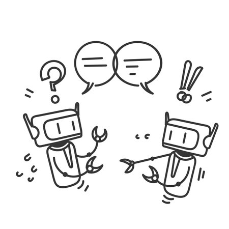 hand drawn doodle robot with bubble chat cartoonのイラスト素材