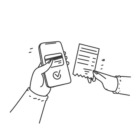 hand drawn doodle invoice business digital form on device screenのイラスト素材