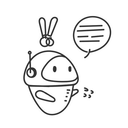 hand drawn doodle robot with bubble chat cartoonのイラスト素材
