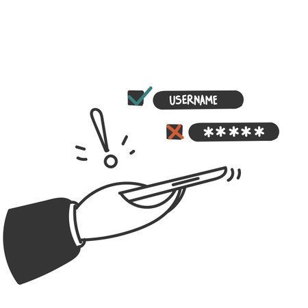 hand drawn doodle entering wrong password on mobile illustration vectorのイラスト素材