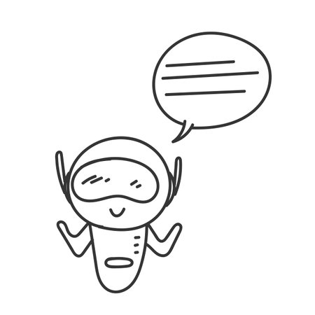 hand drawn doodle robot with bubble chat cartoonのイラスト素材