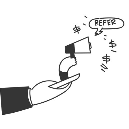 hand drawn doodle refer a friend and earn on mobile illustrationのイラスト素材