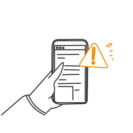 hand drawn doodle website testing, warning error on deviceのイラスト素材
